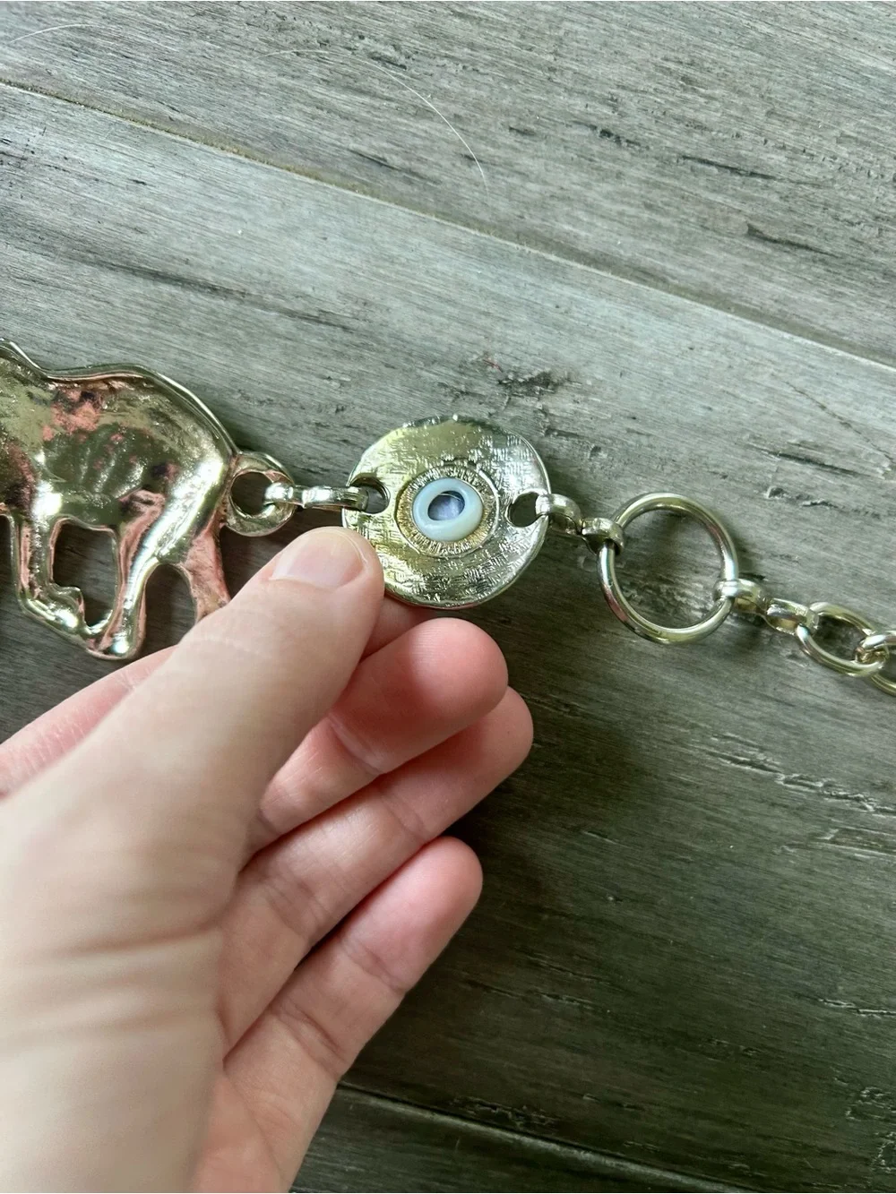 Vintage 90s Silver Plated Elephant Chain Belt w/ Faux Marble Stones